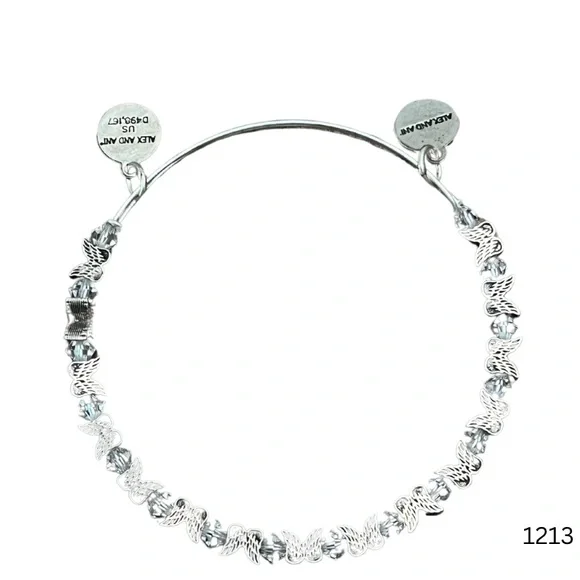 1213 Alex and Ani Silver Angel Wing Crystal Embellished Bracelet - Picture 1 of 3